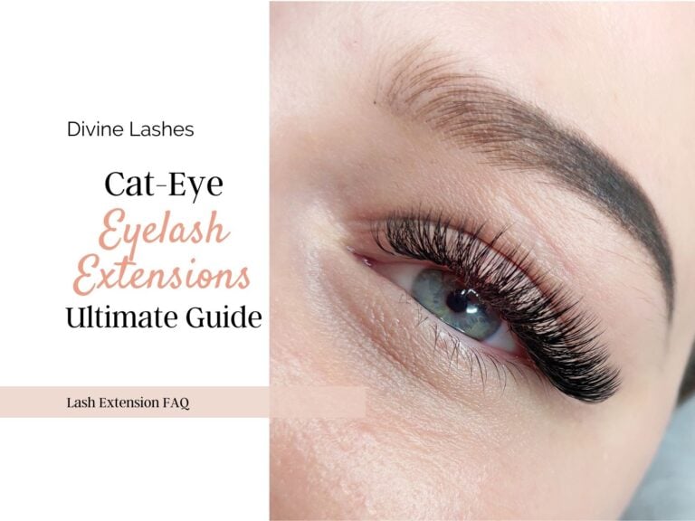 Cat-eye lash extensions. Woman with a cat-eye lash style. @DivineLashes.