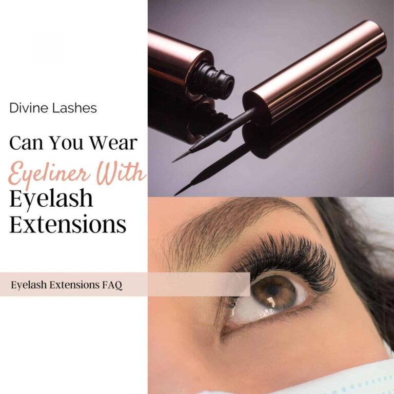 Woman wearing eyeliner with eyelash extensions
